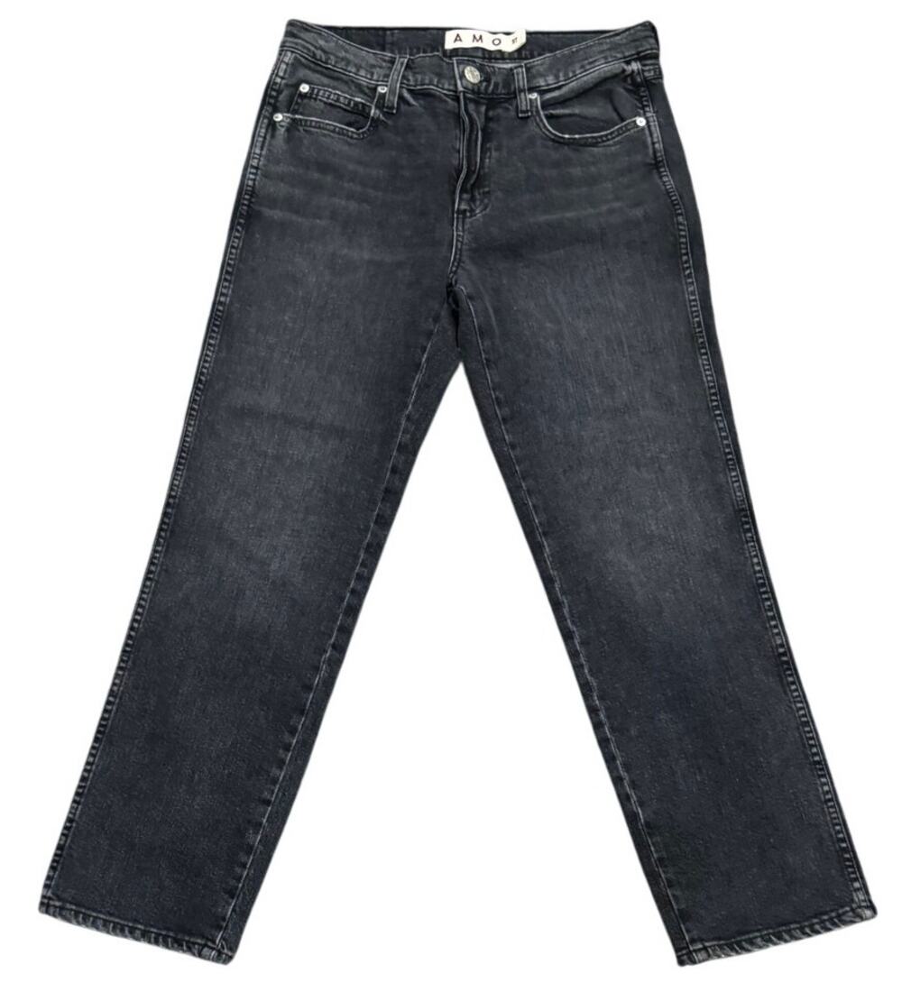 AMO Libby Cropped Straight Leg Jeans Black Wash Women's Size 27